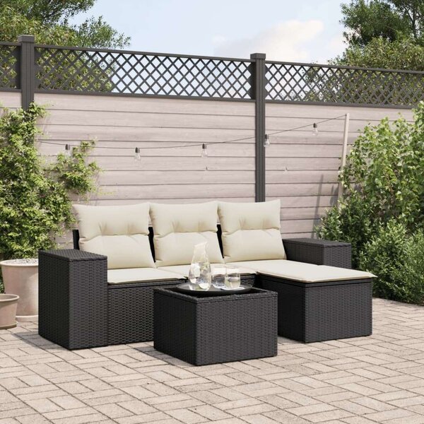 VidaXL 5 részes fekete polyrattan kerti kanapészett párnákkal