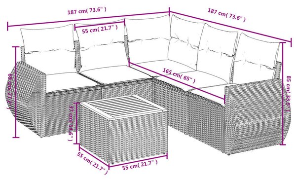 VidaXL Polyrattan Kerti Ülőgarnitúra - 6 részes, Fekete