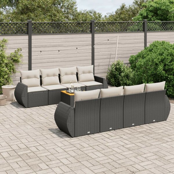 VidaXL Polyrattan Kerti Ülőgarnitúra - 9 részes, Fekete