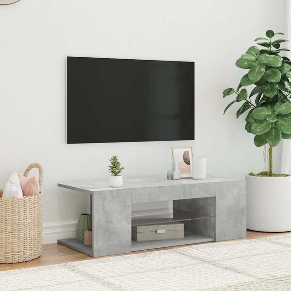 Betonszürke TV-szekrény LED lámpákkal 90 x 39 x 30 cm