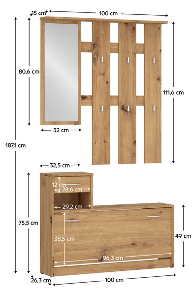 KONDELA Előszobabútor összeállítás, artisan tölgy, VIRA-MECKI NEW