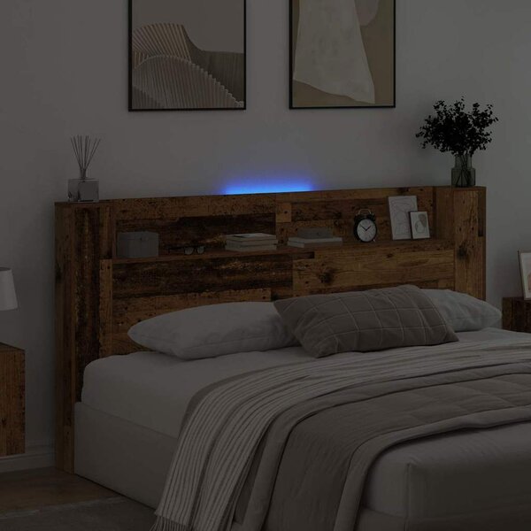 VidaXL Fejtámla LED -es lámpákkal Öreg fa 200 x 15 x 103,5 cm Faanyag