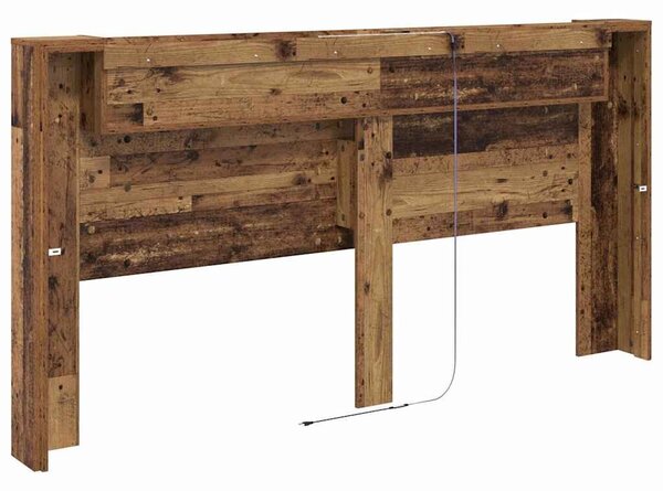 VidaXL Fejtámla LED -es lámpákkal Öreg fa 200 x 15 x 103,5 cm Faanyag