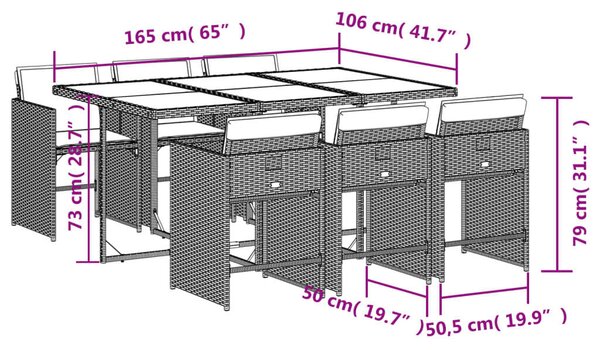 VidaXL Polyrattan Kerti Étkezőgarnitúra - 7 részes - Szürke