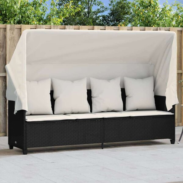 VidaXL Napozóágy - Polyrattan - Fekete - 204x75x140 cm