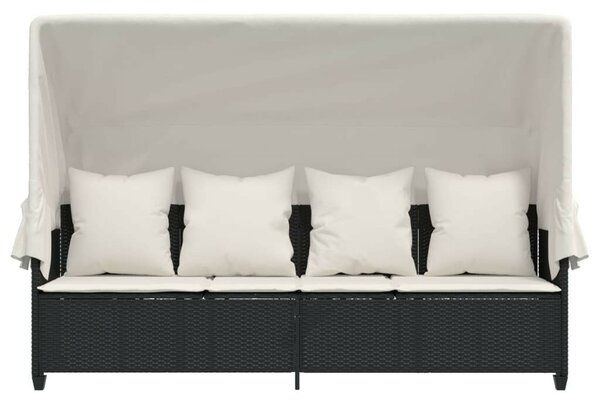 VidaXL Napozóágy - Polyrattan - Fekete - 204x75x140 cm
