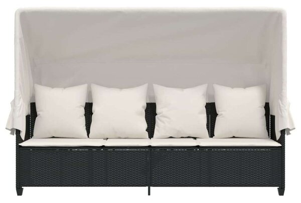 VidaXL Napozóágy - Polyrattan - Fekete - 204x75x140 cm