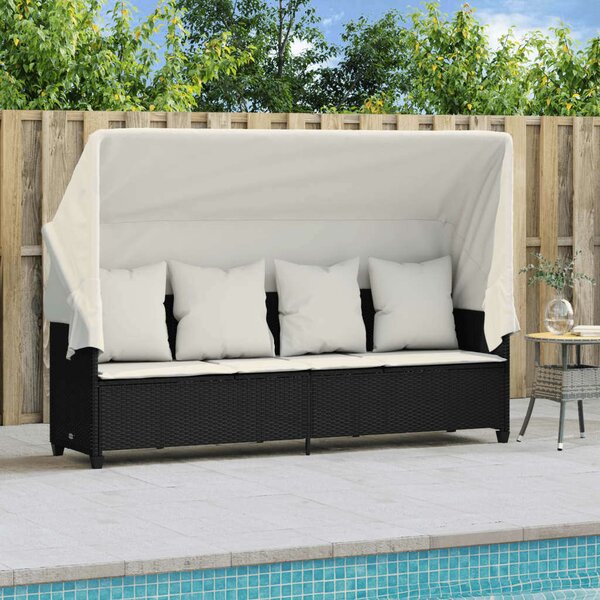 VidaXL Napozóágy - Polyrattan - Fekete - 204x75x140 cm