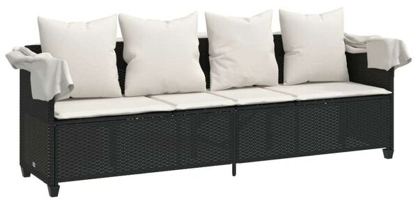 VidaXL Napozóágy - Polyrattan - Fekete - 204x75x140 cm
