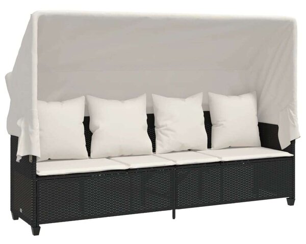 VidaXL Napozóágy - Polyrattan - Fekete - 204x75x140 cm