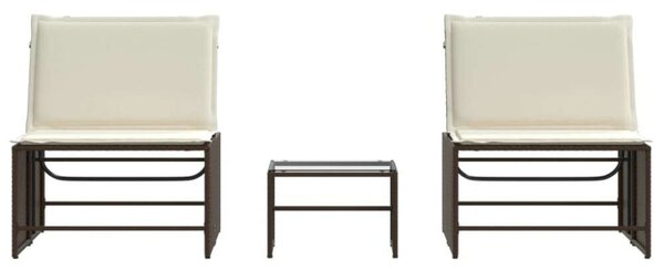 VidaXL 2 db barna polyrattan napozóágy asztallal