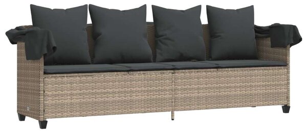 VidaXL világosszürke polyrattan napozóágy tetővel és párnával