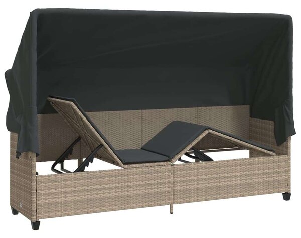VidaXL világosszürke polyrattan napozóágy tetővel és párnával