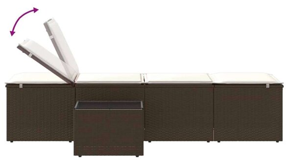 VidaXL 2 db barna polyrattan napozóágy asztallal