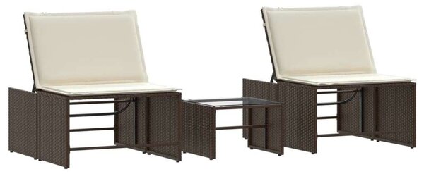 VidaXL 2 db barna polyrattan napozóágy asztallal