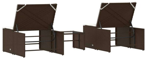 VidaXL 2 db barna polyrattan napozóágy asztallal