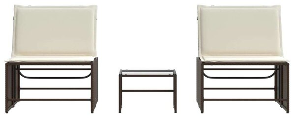 VidaXL 2 db barna polyrattan napozóágy asztallal