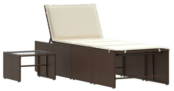 VidaXL 2 db barna polyrattan napozóágy asztallal