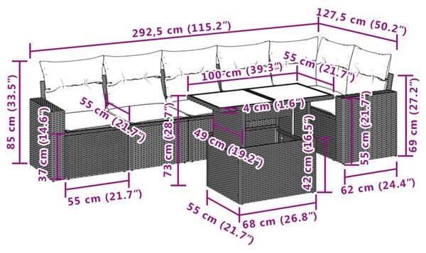 VidaXL Polyrattan Kerti Ülőgarnitúra - 7 részes - Szürke