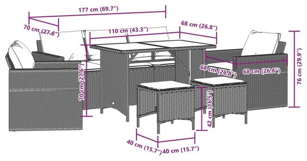 VidaXL 6 részes szürke polyrattan kerti ülőgarnitúra párnákkal