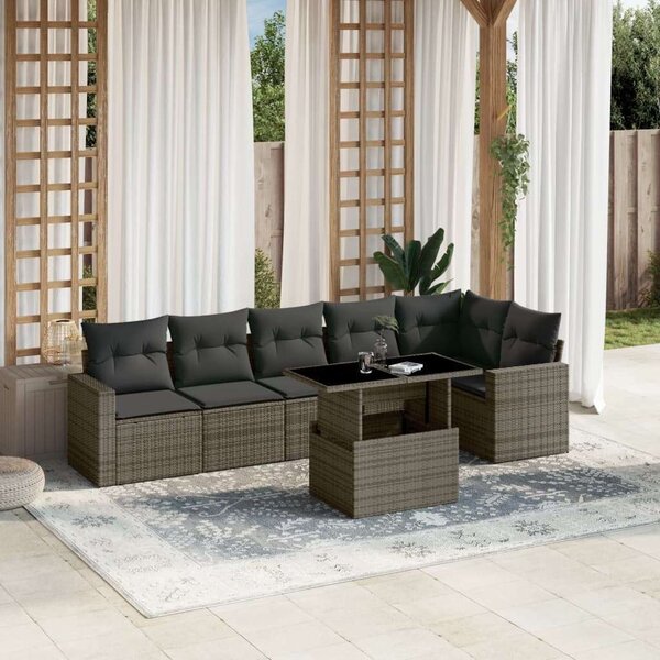 VidaXL Polyrattan Kerti Ülőgarnitúra - 7 részes - Szürke