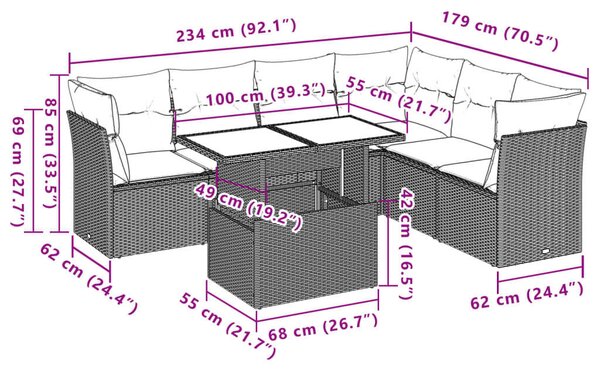 VidaXL Polyrattan Kerti Ülőgarnitúra - 7 részes - Fekete