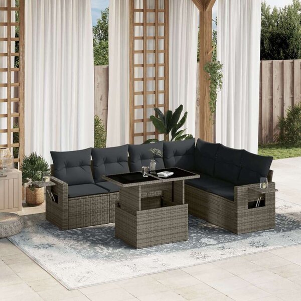 VidaXL Polyrattan Kerti Ülőgarnitúra - 7 részes - Szürke
