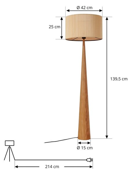 Lucande Fabrena álló világítás, természetes színű, bambusz, magasság 138 cm, Világos fa, Nappali / Étkező, Fa