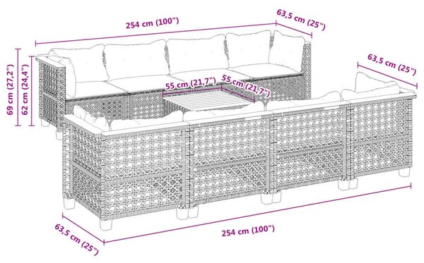 VidaXL Polyrattan Kerti Ülőgarnitúra - 9 részes, Szürke