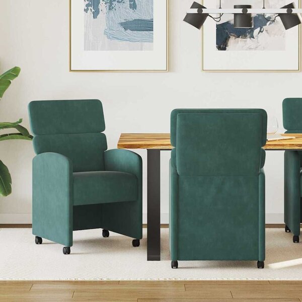 VidaXL Kerekes Étkező Székek 2 pcs Sötétzöld 58 x 65 x 98 cm Bársony
