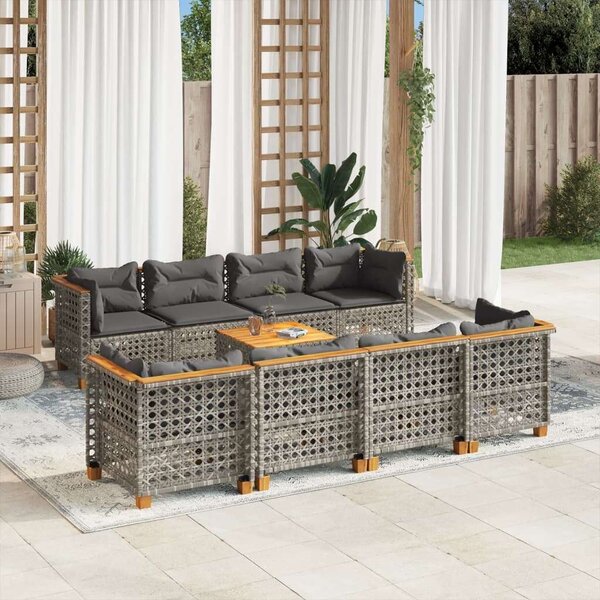 VidaXL Polyrattan Kerti Ülőgarnitúra - 9 részes, Szürke