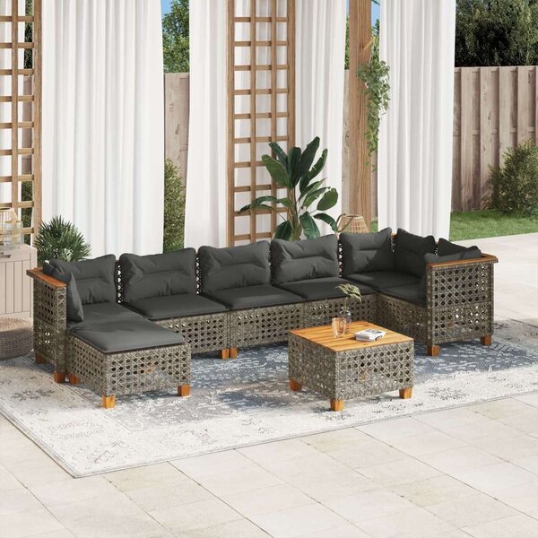 Polyrattan Kerti Ülőgarnitúra - 8 részes - Szürke