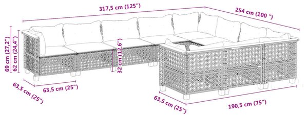 VidaXL Polyrattan Kerti Ülőgarnitúra - 10 részes - Szürke