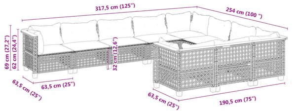 VidaXL Polyrattan Kerti Ülőgarnitúra - 10 részes - Szürke