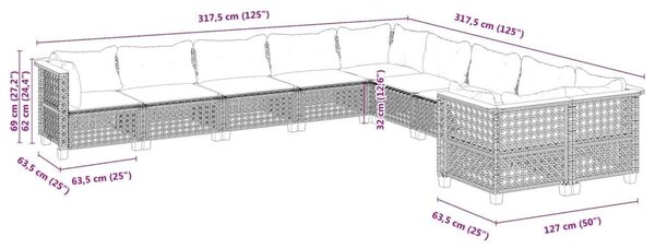 VidaXL Polyrattan Kerti Ülőgarnitúra - 10 részes - Szürke