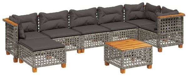 Polyrattan Kerti Ülőgarnitúra - 8 részes - Szürke