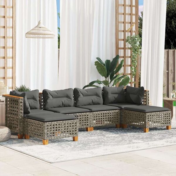 Polyrattan Kerti Ülőgarnitúra - 6 részes - Szürke