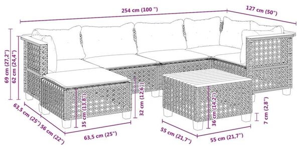 VidaXL Polyrattan Kerti Ülőgarnitúra - 7 részes - Szürke
