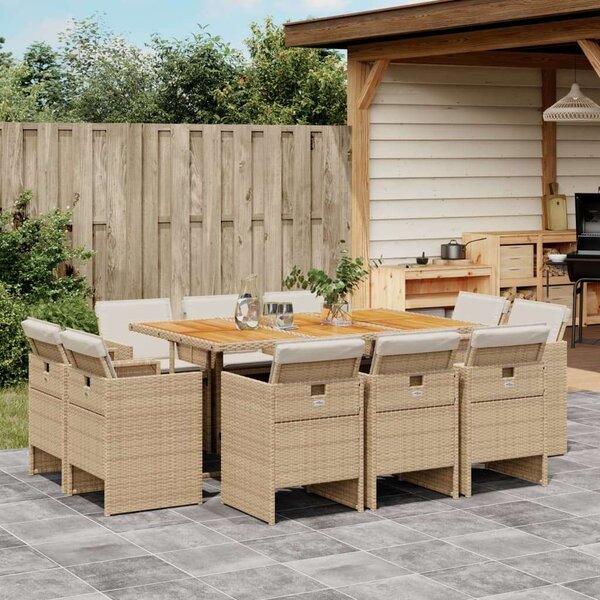 VidaXL Polyrattan Kerti Étkezőgarnitúra - 11 részes - Bézs