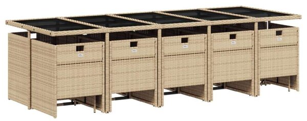 VidaXL Polyrattan Kerti Étkezőgarnitúra - 15 részes, Bézs