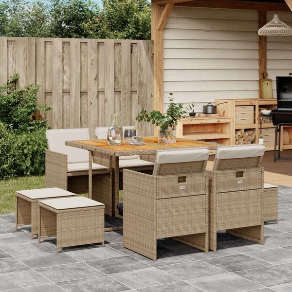 VidaXL Polyrattan Kerti Étkezőgarnitúra - 9 részes - Bézs
