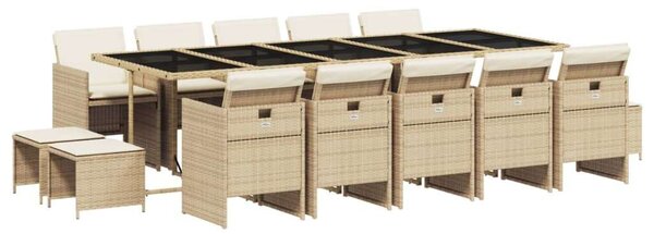 VidaXL Polyrattan Kerti Étkezőgarnitúra - 15 részes, Bézs
