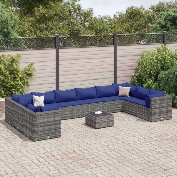 VidaXL Polyrattan Kerti Ülőgarnitúra - 11 részes, Szürke