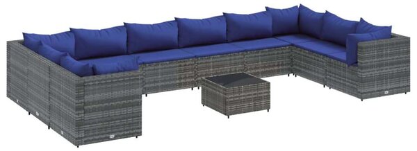 VidaXL Polyrattan Kerti Ülőgarnitúra - 11 részes, Szürke