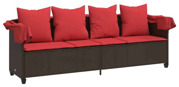 VidaXL barna polyrattan napozóágy tetővel és párnával