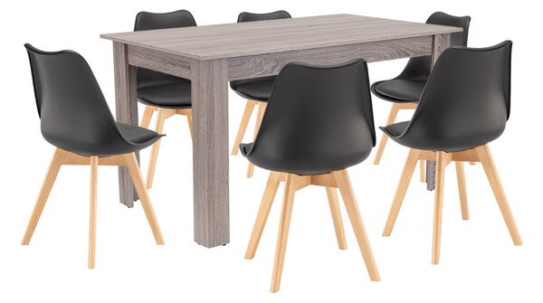 Zara 6+1 étkező garnitúra fekete-yorki tölgy
