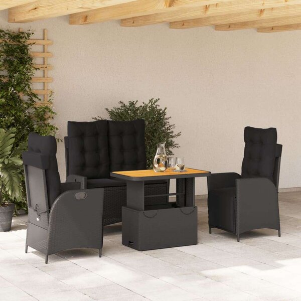 VidaXL Polyrattan Kerti Étkezőgarnitúra - 4 részes - Fekete