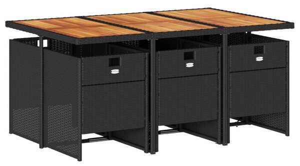 VidaXL 7 részes fekete polyrattan kerti étkezőgarnitúra párnával