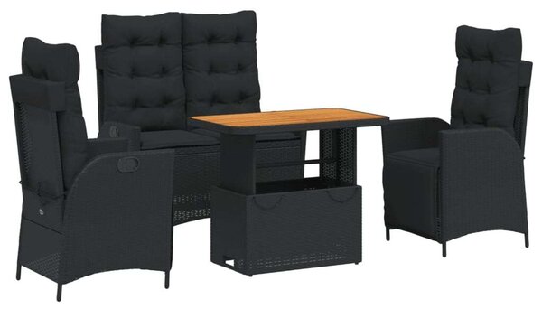 VidaXL Polyrattan Kerti Étkezőgarnitúra - 4 részes - Fekete