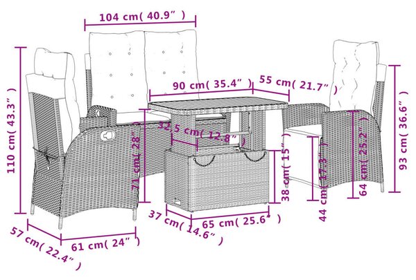 VidaXL Polyrattan Kerti Étkezőgarnitúra - 4 részes - Fekete